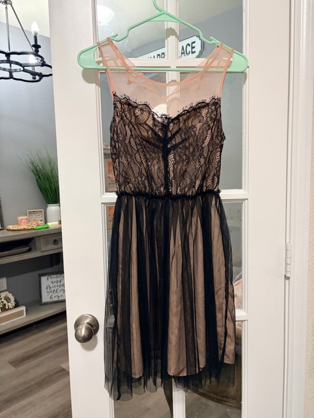 Pins & Needles Black Lace & Nude Tulle Midi Dress